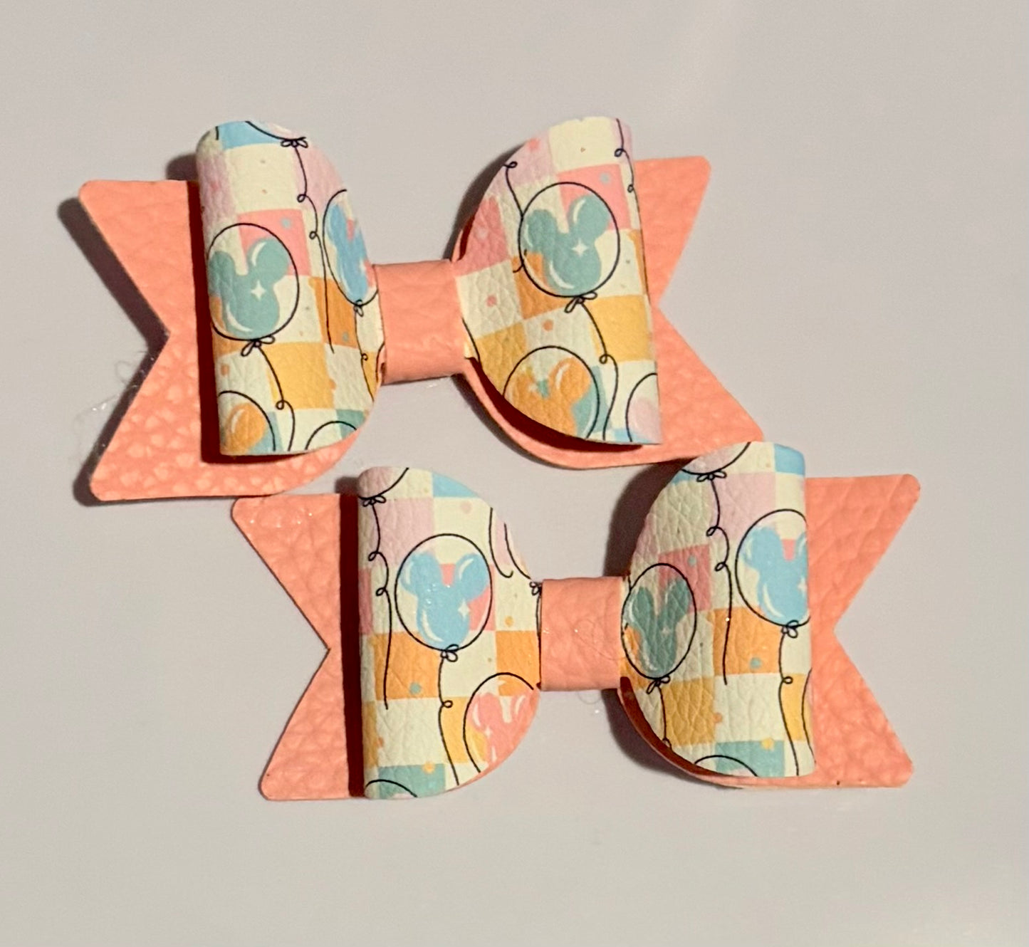 Mickey Balloon Inspired Mini Piggie Bow Set | 2.5 Inch Handmade Girls Hair Bows | Pink & Blue Glitter Hair Accessories