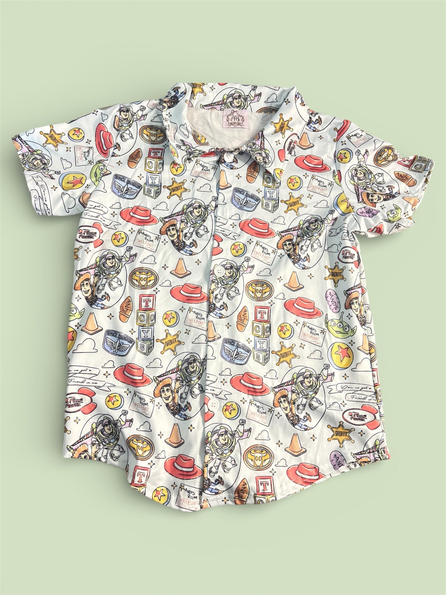 Boys Toy Story Button Down Shirt | Toy Inspired Short Sleeve Button Up | Disney Trip Outfit for Boys | Matching Sibling Set Dad Shirt