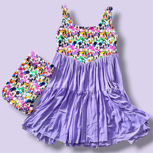 Magical Friends Purple Twirl Dress & Matching Shorts Set | Character Inspired Girls Boutique Outfit | Soft Stretchy Summer Set