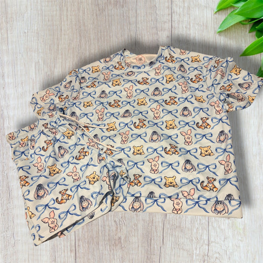 Women’s Classic Pooh & Friends Blue Bow Waffle Lounge Set
