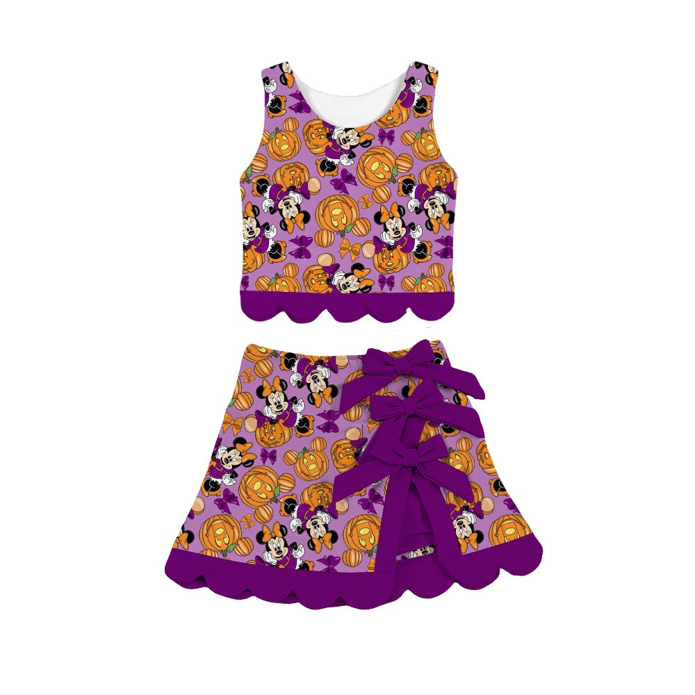 PREORDER Purple Pumpkin Mouse Family Matching Scallop Skirt Set | Mommy & Me Halloween Athletic Outfit | Magical Spooky yoga Set