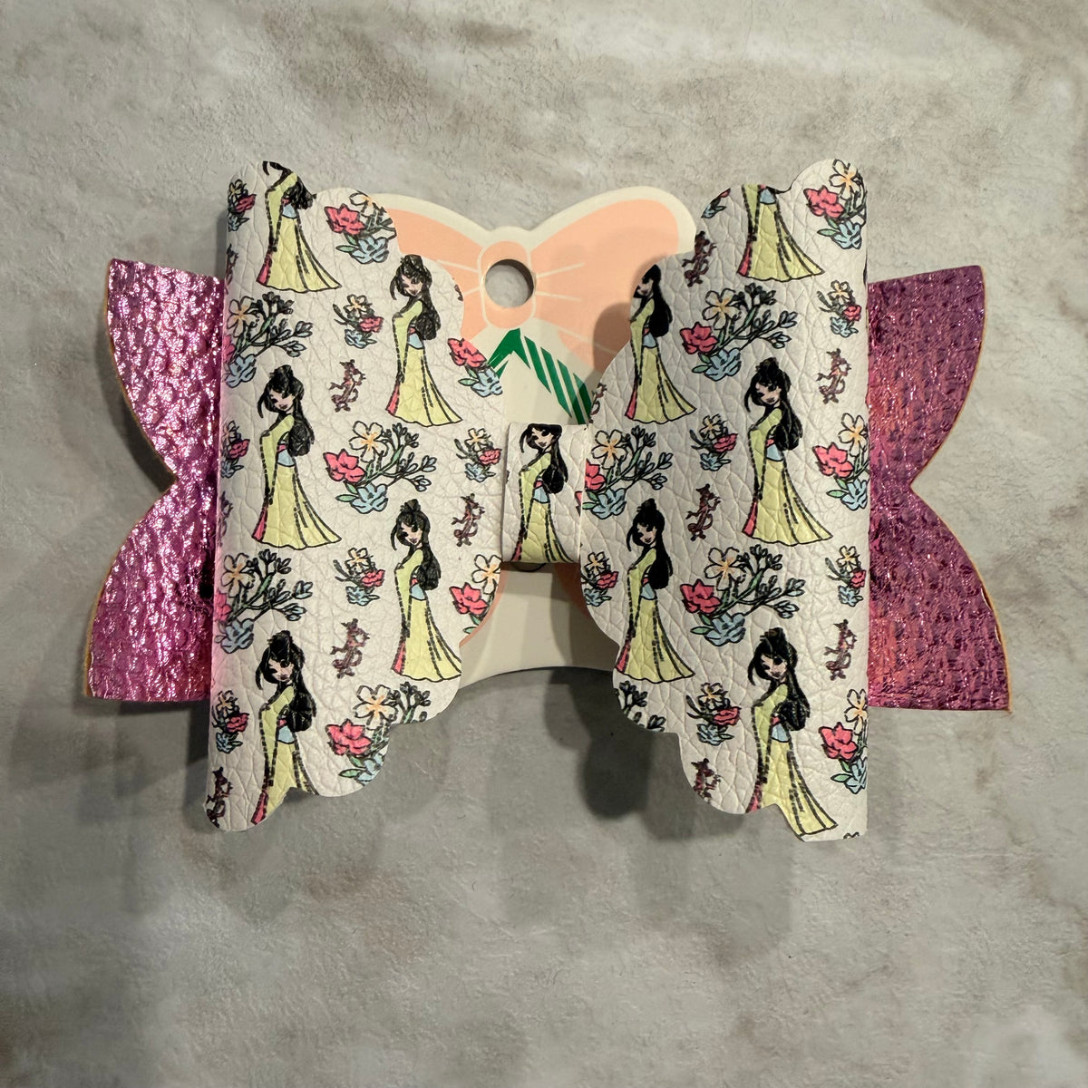 4” Princess Character & Floral Print Hair Bow | Pink Glitter Handmade Girls Bow