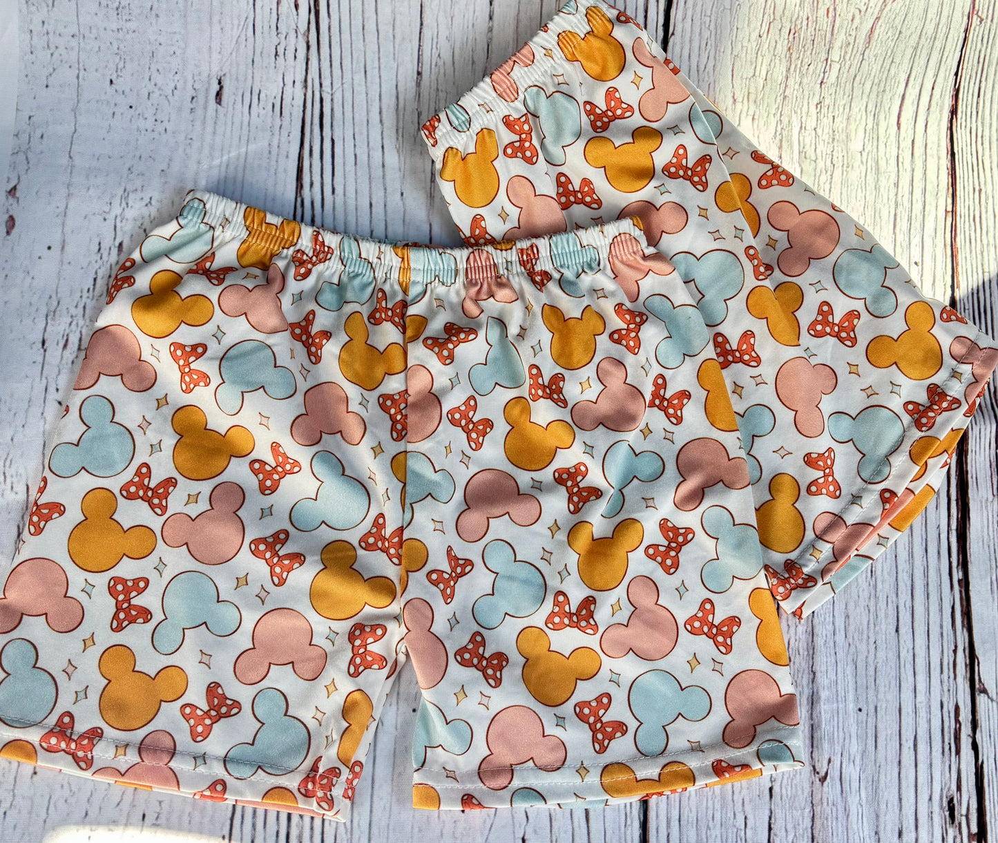 ✨ Pastel Mouse Biker Shorts for Girls | Magical Park Outfit Shorts | Soft Stretch Kids Shorts with Elastic Waist ✨