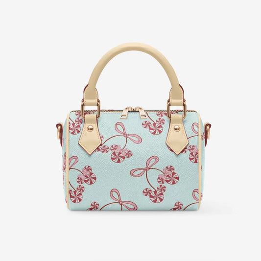 Peppermint Christmas Satchel Bag | Pink & Mint Candy Cane Handbag | Holiday Crossbody Purse | Christmas Bow Print Bag | Festive Winter Handbag