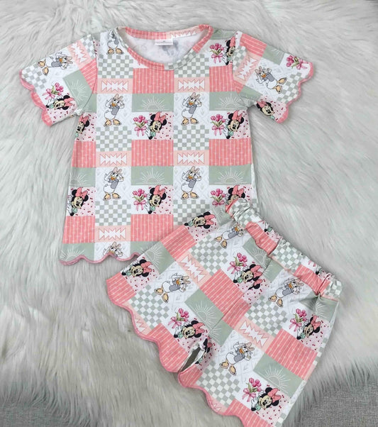 Girls Inspired Minnie & Daisy Lounge Set | Cute Boutique Top & Shorts Outfit | Character Matching 2-Piece Set