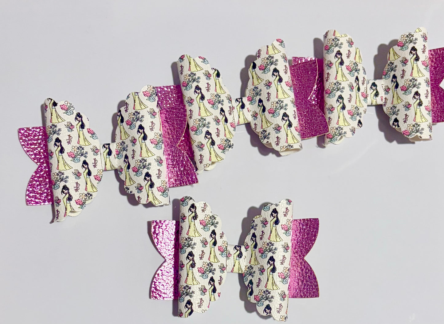 Mulan Inspired Floral Princess Glitter Hair Bow | 4 Inch Handmade Girls Hair Bow