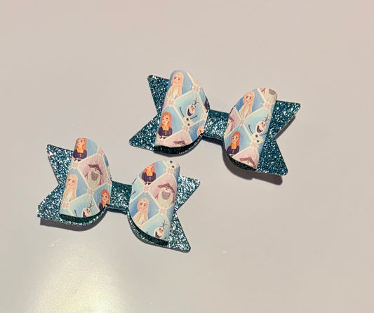 Frozen Inspired Mini Piggie Bow Set | 2.5 Inch Princess Hair Bows | Handmade Girls Hair Accessories