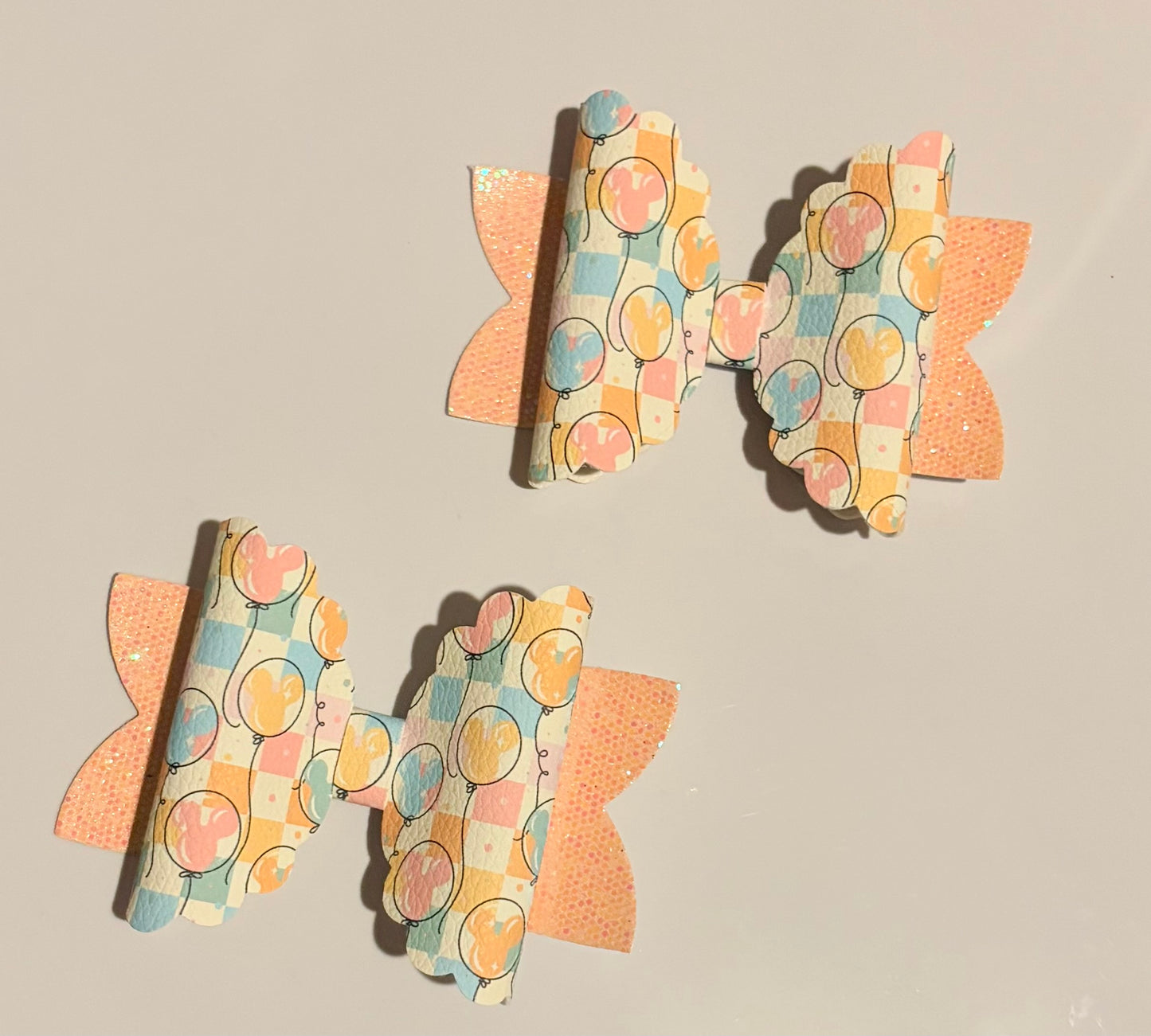 Pastel Mickey Balloon & Checkered Handmade Hair Bow | 4 Inch Bow
