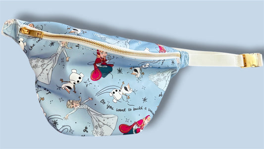 Blue Ice Queen Belt Bag | Snow Queen Inspired Fanny Pack | Winter Princess Park Outfit Crossbody Bag | Girls & Women Magical Theme Park Bag