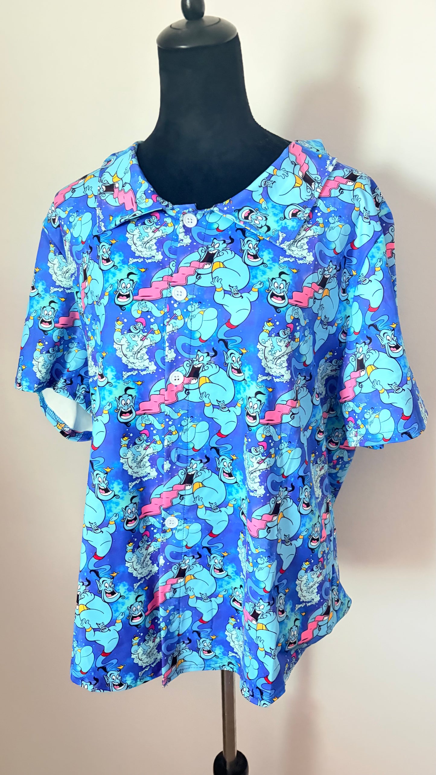 Men’s Blue Genie Inspired Button Down Shirt | Magical Vacation Hawaiian Shirt | Family Matching Theme Park Shirt | Short Sleeve Collared Resort Top