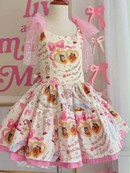 Princess Core Tulle Dress for Girls, Boutique Fairy Tale Twirl Dress, Bow Shoulder Party Dress, Lace Up Back Princess Outfit