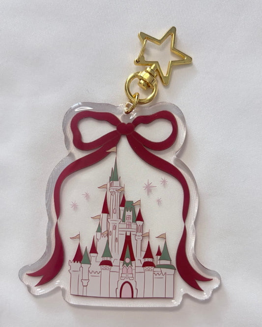 Christmas Castle Bag Charm | Holiday Castle Acrylic Keychain | Christmas Theme Park Bag Accessory