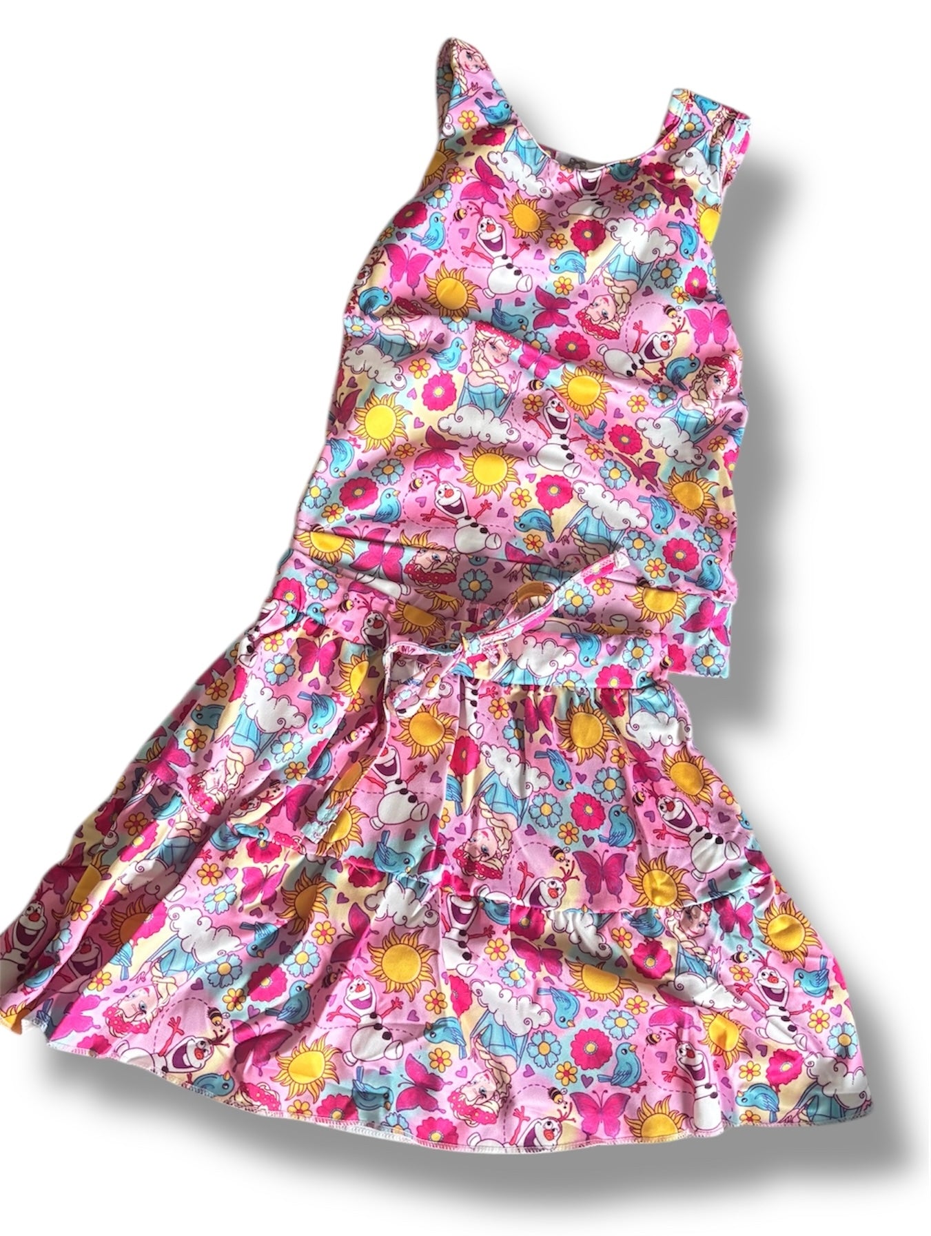 Frozen Inspired Girls Activewear Set – Olaf & Ice Queen Pink Tank Top and Built-In Shorts Skirt Set – Toddler & Girls Boutique Outfit