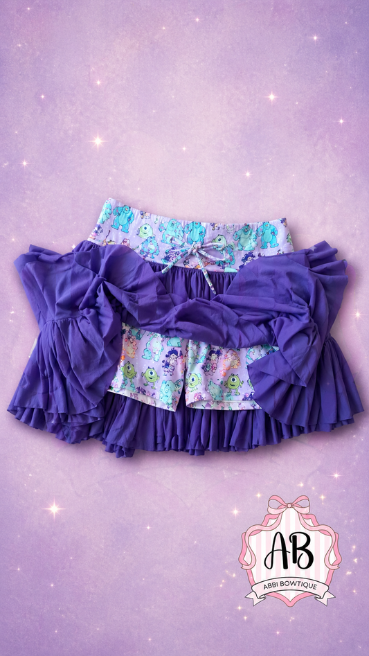 Monsters Inspired Women’s Layered Skirt | Built-In Yoga Shorts | Family Matching Outfit