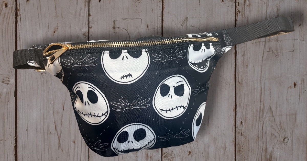 Nightmare Before Christmas Jack Skellington Belt Bag | Black & White Halloween Fanny Pack | Jack Skellington Crossbody Waist Bag | Spooky Park Bag