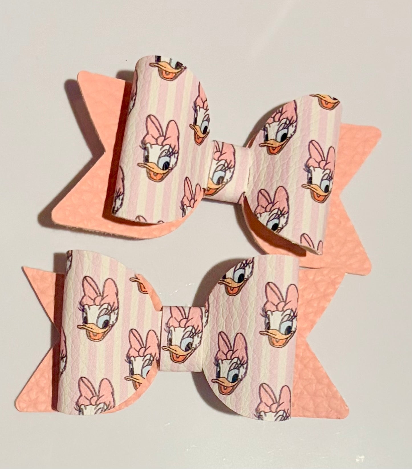 Daisy Duck Inspired Mini Piggie Bow Set | 2.5 Inch Handmade Girls Hair Bows | Pink Glitter Hair Accessories