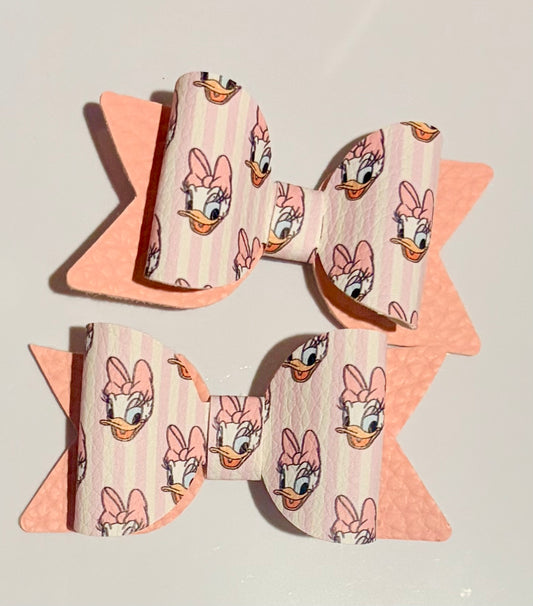 Daisy Duck Inspired Mini Piggie Bow Set | 2.5 Inch Handmade Girls Hair Bows | Pink Glitter Hair Accessories