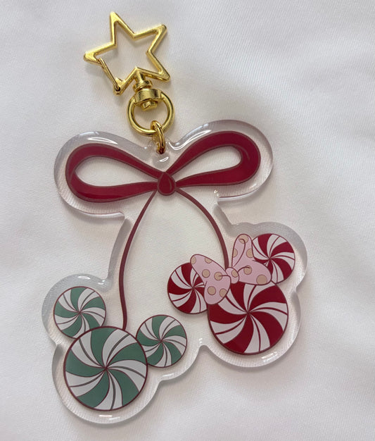 Christmas Candy Mouse Ears Bag Charm | Holiday Acrylic Keychain | Christmas Park Bag Accessory