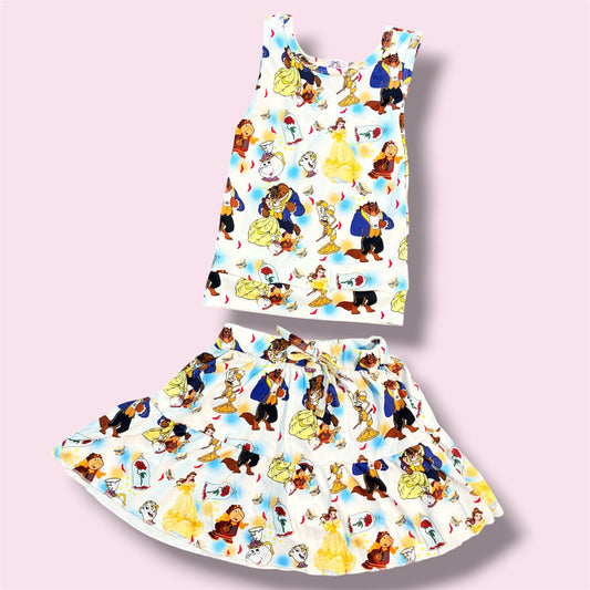 Enchanted Rose Princess Girls Skirt Set | Full Length Tank & Twirl Skirt | Family Matching Theme Park Outfit