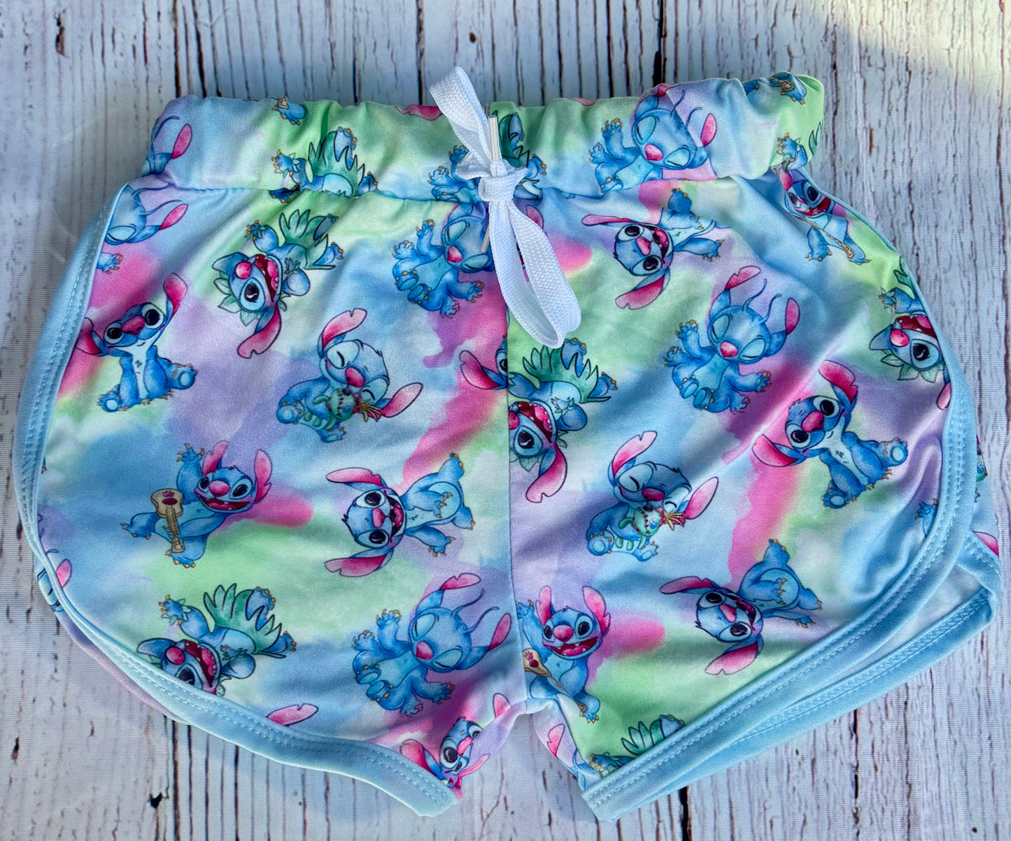 Girls Stitch’s Fun Day Alien Shorts | Tropical Tie Dye Kids Shorts | Summer Vacation Outfit