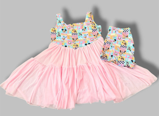 Magical Mouse Patchwork Mama & Mini Pink Twirl Dress Set | Mommy & Me Matching Dresses