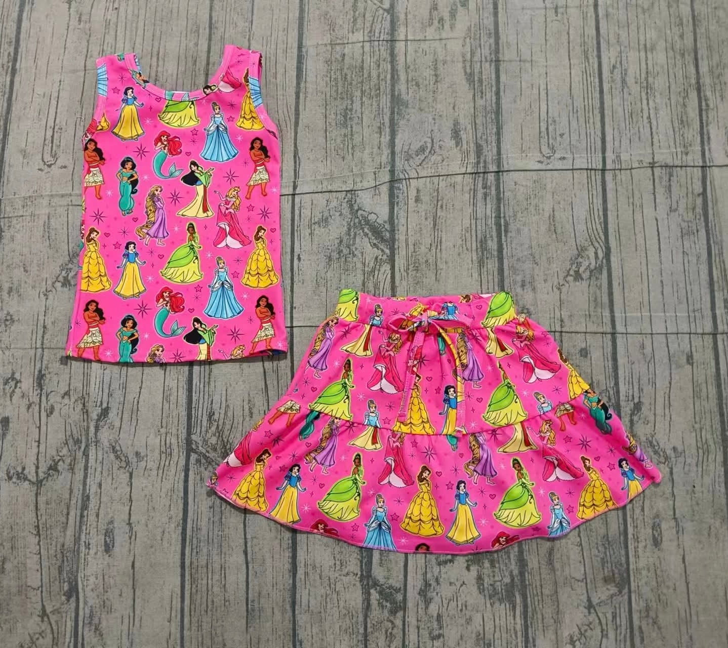 Girls Princess Inspired Pink Yoga Set | Athletic Tank Top & Skirt with Built-In Shorts | Boutique Activewear Outfit