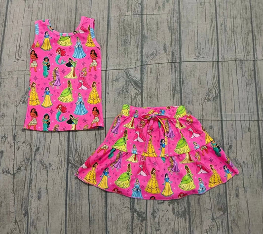 Girls Princess Inspired Pink Yoga Set | Athletic Tank Top & Skirt with Built-In Shorts | Boutique Activewear Outfit