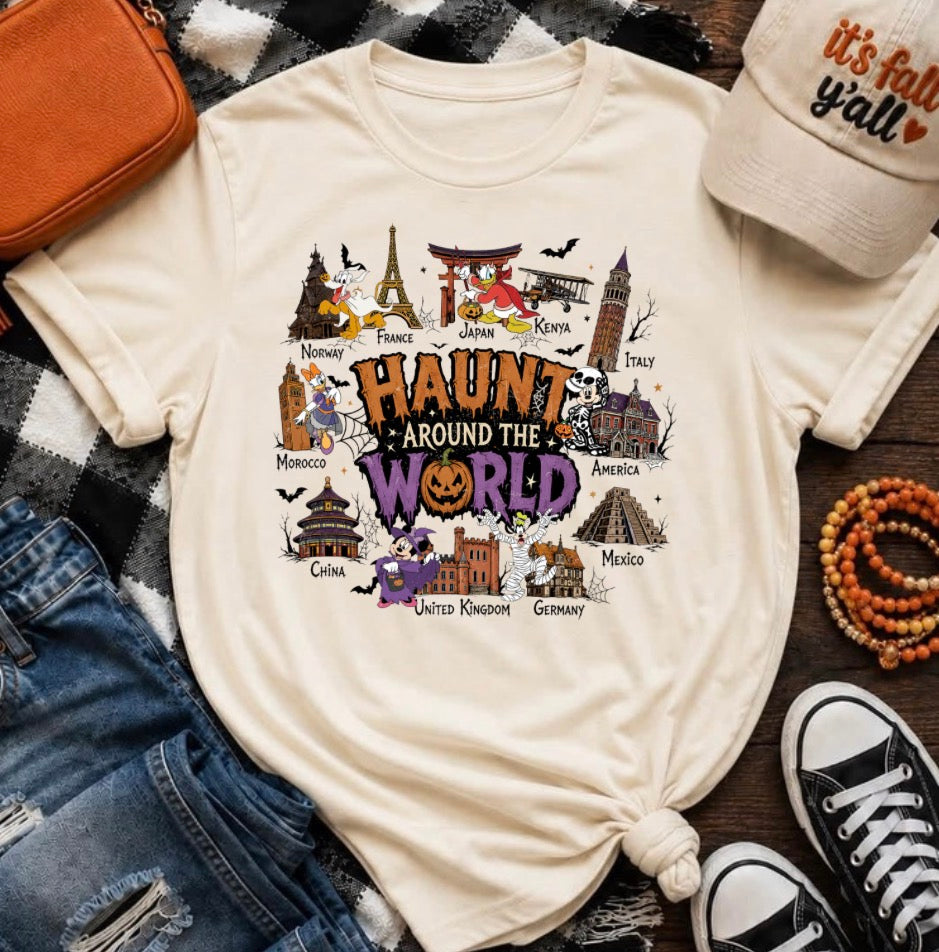 Haunt Around the World Halloween Shirt | Spooky Inspired World Traveler Tee | Halloween Park Shirt | Fall Graphic Tee | Unisex Halloween Shirt