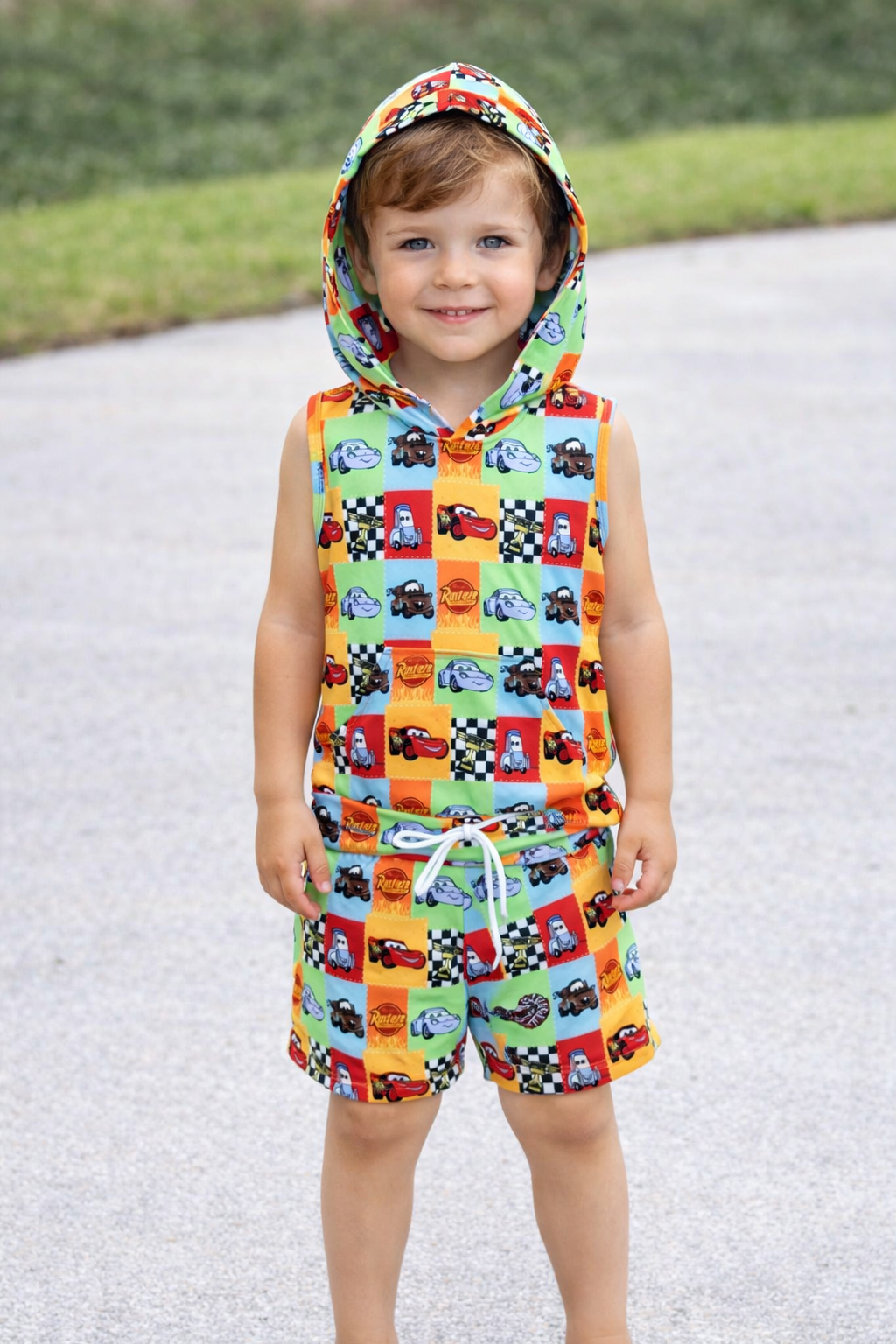 Boys Race Car Hoodie Short Set | Lightning Racing Summer Outfit | Toddler & Kids Matching Lounge Set