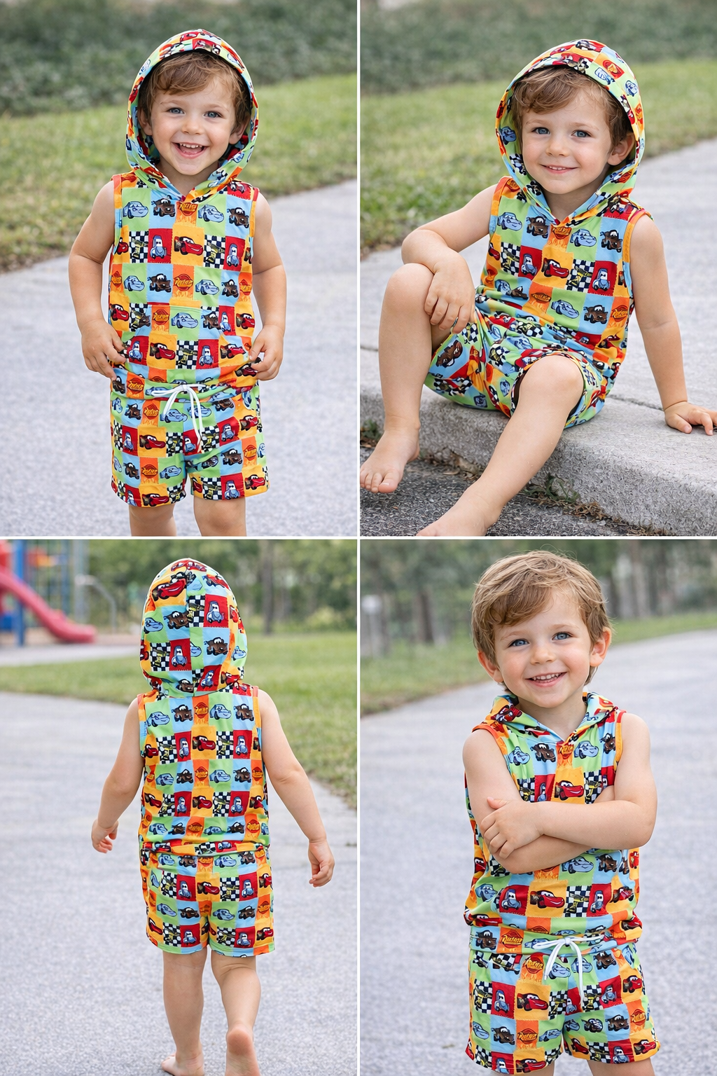 Boys Race Car Hoodie Short Set | Lightning Racing Summer Outfit | Toddler & Kids Matching Lounge Set