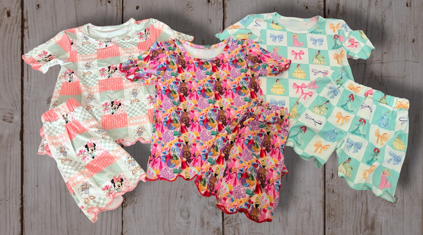 Girls Inspired Minnie & Daisy Lounge Set | Cute Boutique Top & Shorts Outfit | Character Matching 2-Piece Set