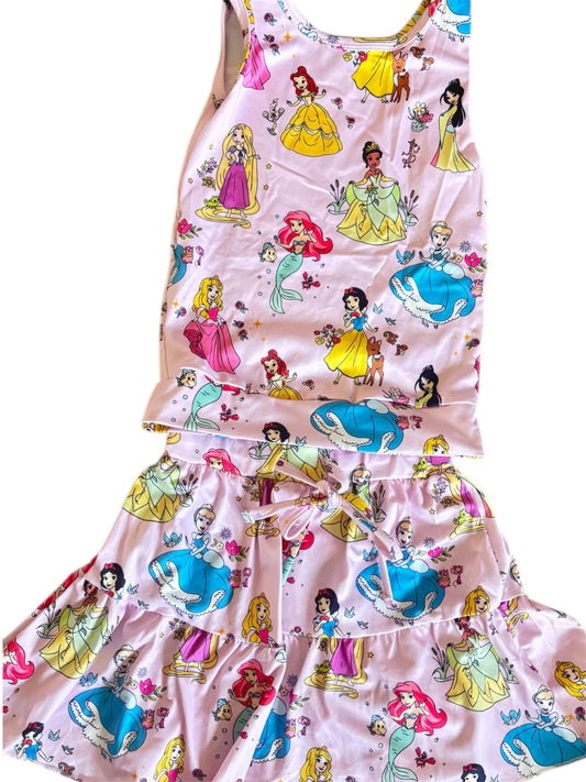 Magical Princess Activewear Set for Girls – Pink Fairytale Tank Top & Built-In Shorts Skirt Set – Boutique Disney-Inspired Outfit
