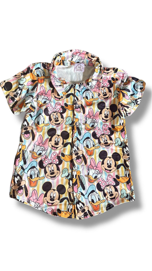 Mouse and friends Boys Character Inspired Button Down Shirt – Kids Theme Park Outfit – Family Matching Vacation Shirt – Pastel Cartoon Button Up – Sibling Matching Set