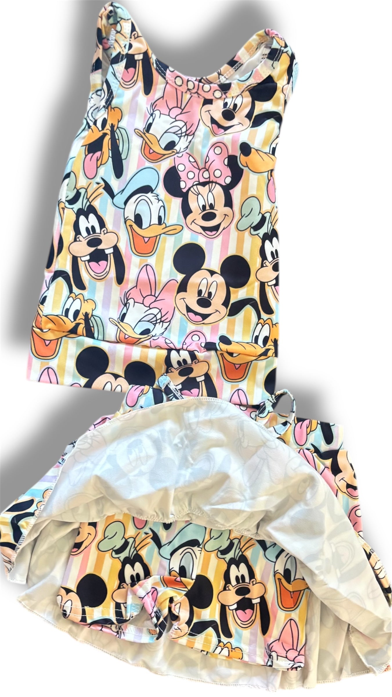 Pastel Mouse and friends Cartoon Character Girls Activewear Set with Built-In Shorts | Breathable Tank Top & Skort Outfit | Matching Sibling Sets Available | Boutique Kids Vacation Outfit