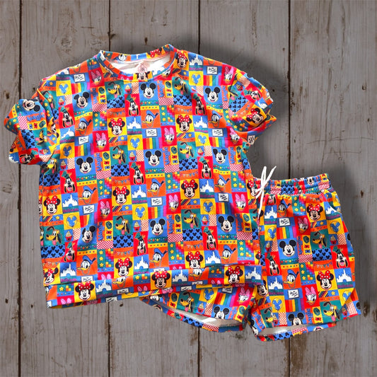 Colorful Mickey & Friends Women’s Waffle Shorts Set
