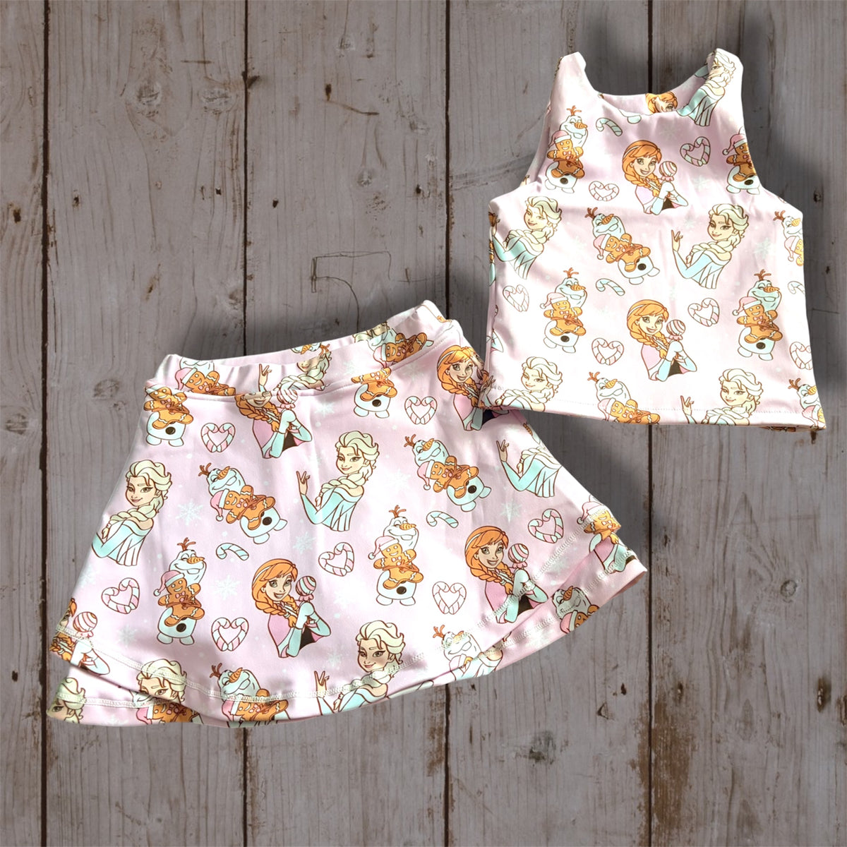 Girls Cold Sisters Christmas Outfit | Pink Holiday Yoga Set | Princess Activewear Set