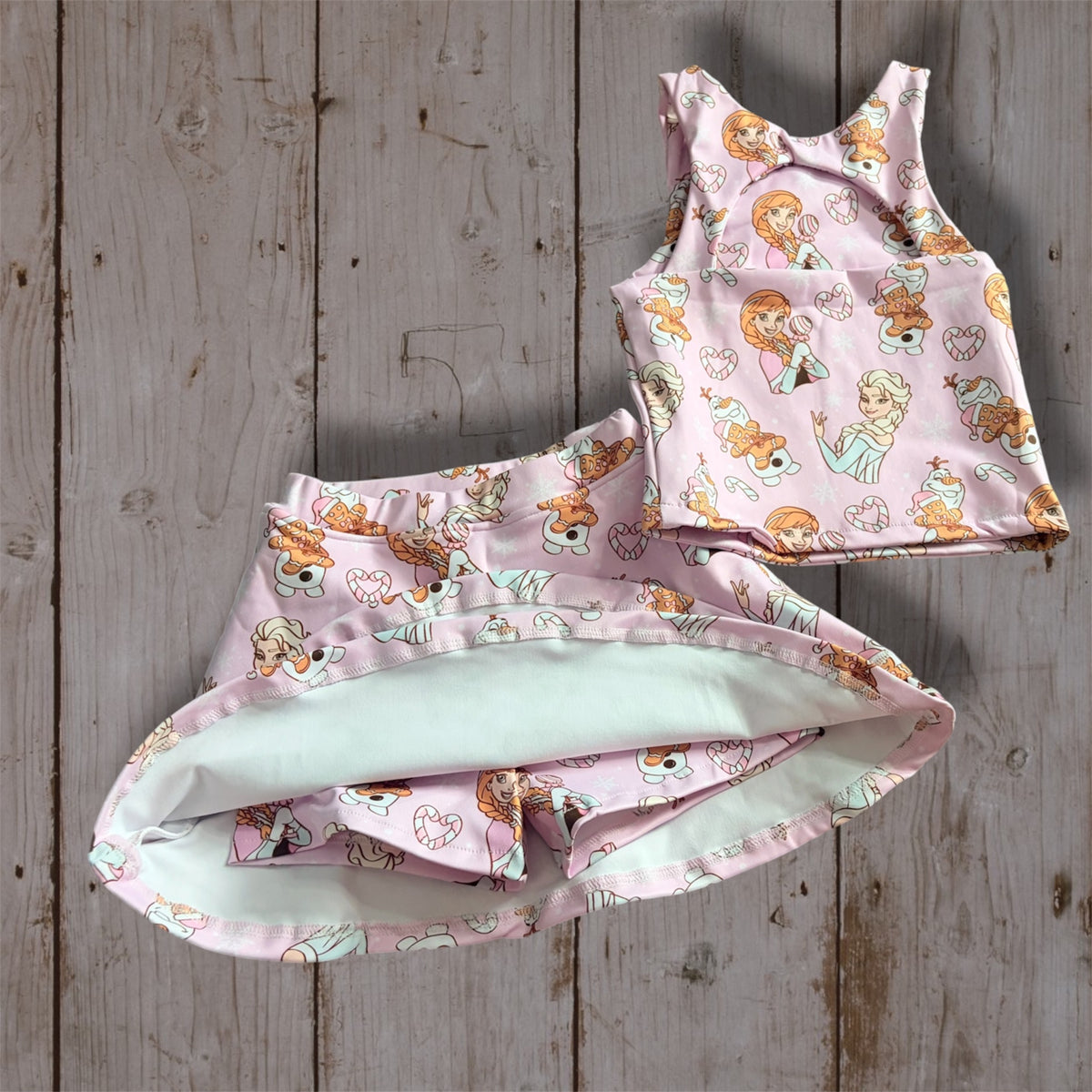 Girls Cold Sisters Christmas Outfit | Pink Holiday Yoga Set | Princess Activewear Set