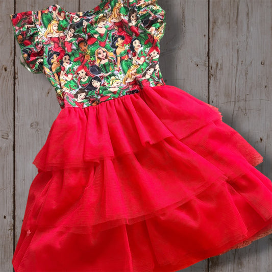 Girls Christmas Princess Dress | Red Holiday Tulle Twirl Dress | Festive Fairytale Princess Outfit