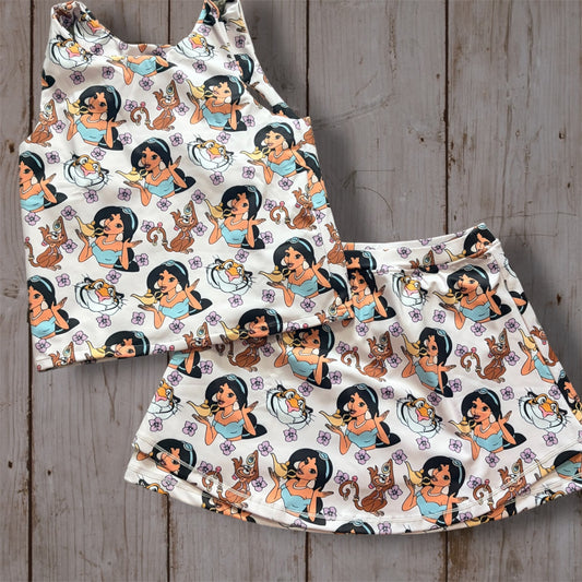 Girls Princess Jasmine & Tiger Character Twirl Dress & Shorts Set | Princess Boutique Outfit