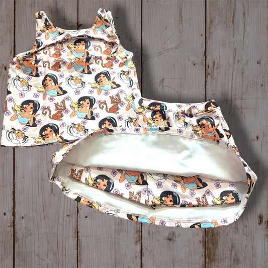 Girls Princess Jasmine & Tiger Character Twirl Dress & Shorts Set | Princess Boutique Outfit