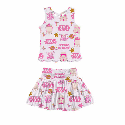 Women’s Galactic Activewear Set | Space Print Tank Top & Twirl Skirt Set | Stretchy Yoga Material Matching Outfit