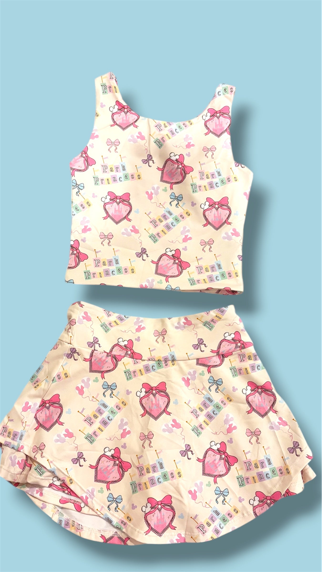 🎀 Park Princess Coquette Yoga Set 🎀  Girls Coquette Princess Outfit | Two Piece Activewear Set | Built-In Shorts Skirt | Slight Crop Tank | Theme Park Outfit