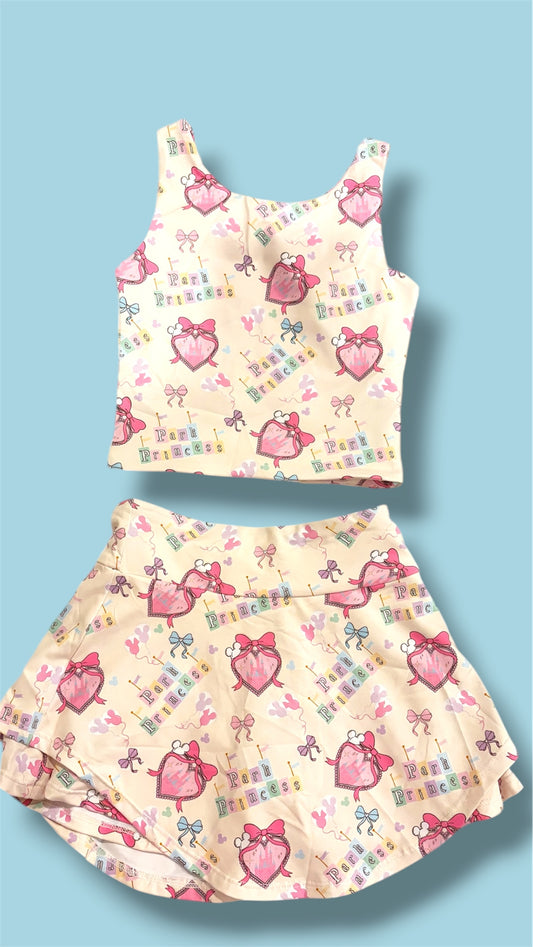 🎀 Park Princess Coquette Yoga Set 🎀  Girls Coquette Princess Outfit | Two Piece Activewear Set | Built-In Shorts Skirt | Slight Crop Tank | Theme Park Outfit