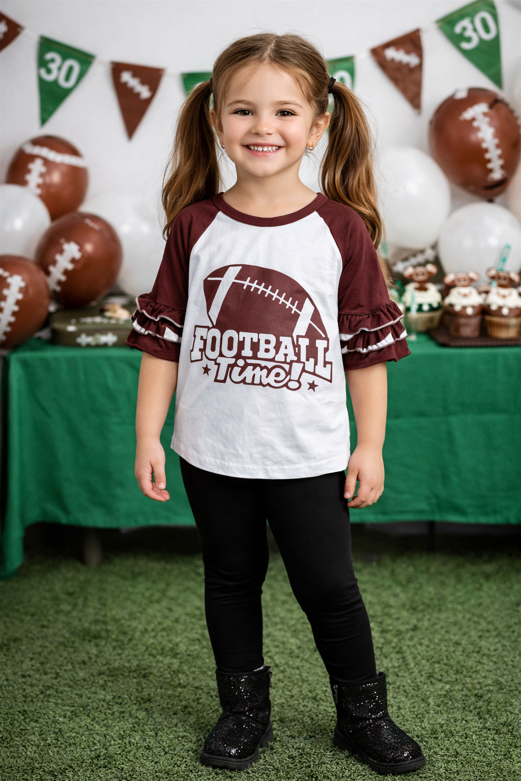Girls Football Shirt | Ruffle Sleeve Raglan Tee | Kids Game Day Outfit | Cute Football Top for Girls | Fall Sports Shirt | Toddler Youth Football Tee