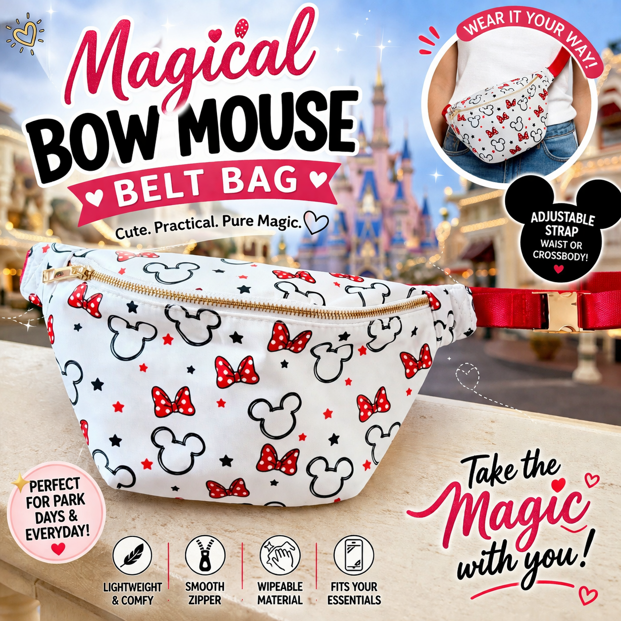 🎀 Magical Bow Mouse Belt Bag