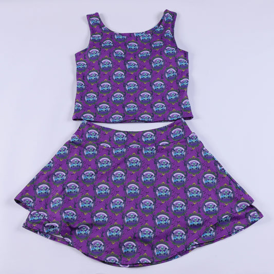 Haunted Mansion Women’s Yoga Activewear Set | Purple Haunted Print | Tank Top & Skirted Shorts | Main Street Days