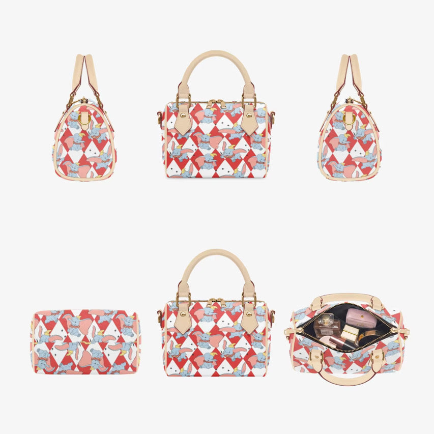 Dumbo Pillow Handbag | Elephant Print Mini Boston Bag | Crossbody Purse with Top Handles | Magical Character Inspired Bag