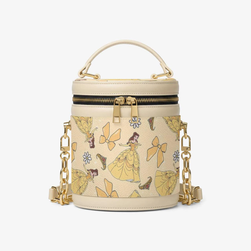 Princess Yellow Barrel Bucket Bag, Fairytale Butterfly Crossbody Purse with Gold Hardware, Magical Park Day Handbag