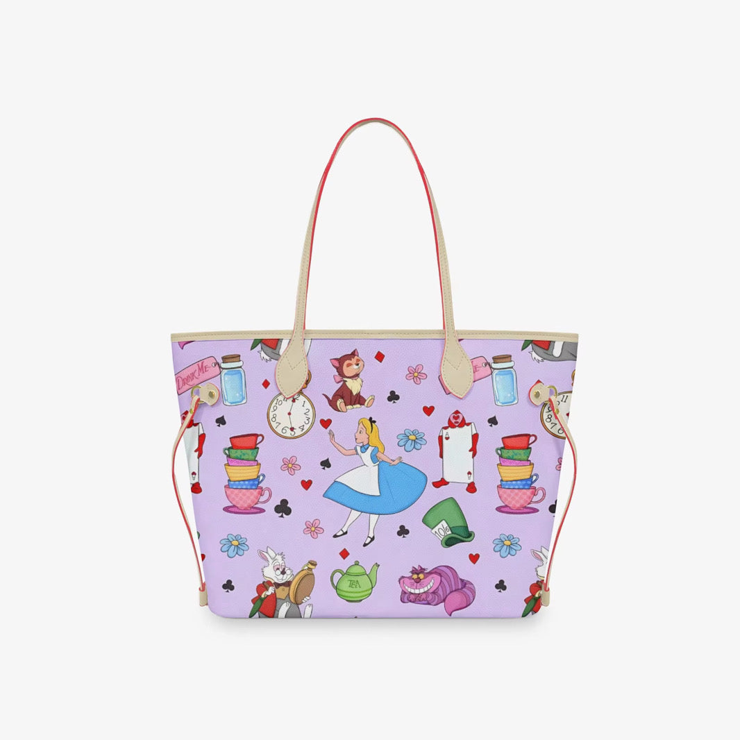 Alice  Tote Bag, Purple Storybook Character Shoulder Bag, Mad Hatter Tea Party Purse, Whimsical Fantasy Shopper Tote