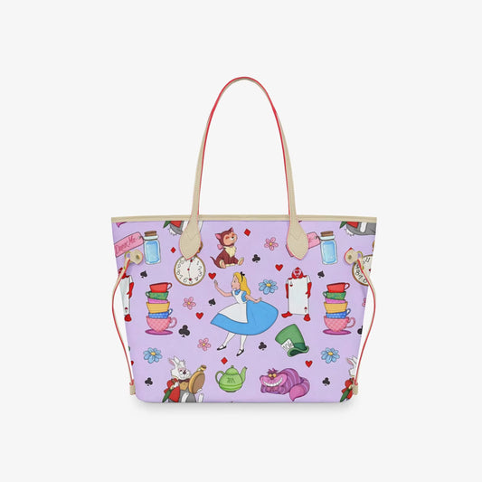 Alice  Tote Bag, Purple Storybook Character Shoulder Bag, Mad Hatter Tea Party Purse, Whimsical Fantasy Shopper Tote